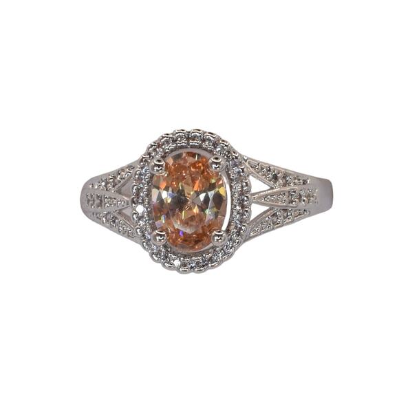 NWOT Fragrant Jewels Peach Cubic Zirconia Oval Cut Halo Ring Size 8 US - Picture 1 of 4